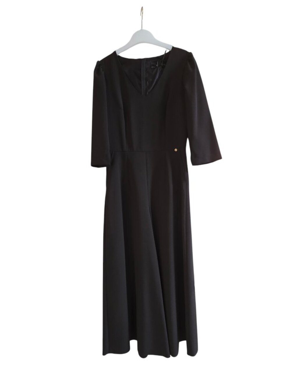 NISSA Women's Black Culottes Jumpsuit With Back Faux Pearl Buttons NWT
